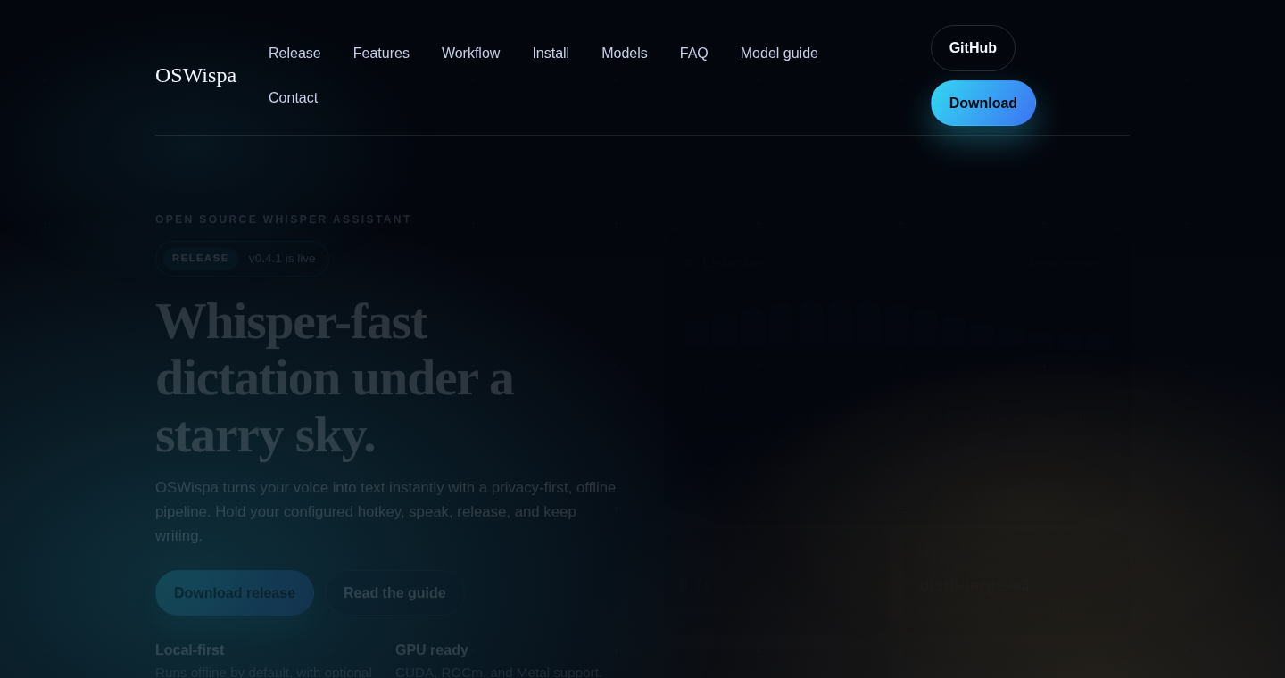 Screenshot of the OSWispa website.